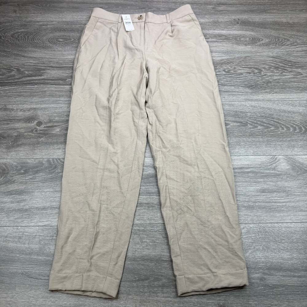 Ann Taylor Loft Trousers Womens Small Beige High Waisted Relaxed Cuffed Pants